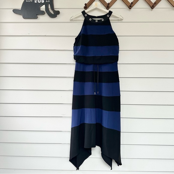 WHITE House Black Market Striped Halter Neck Dress - Picture 2 of 8